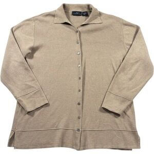 Andrea Viccaro Cardigan Sweater Women Medium Tan Basic Cotton Button Front